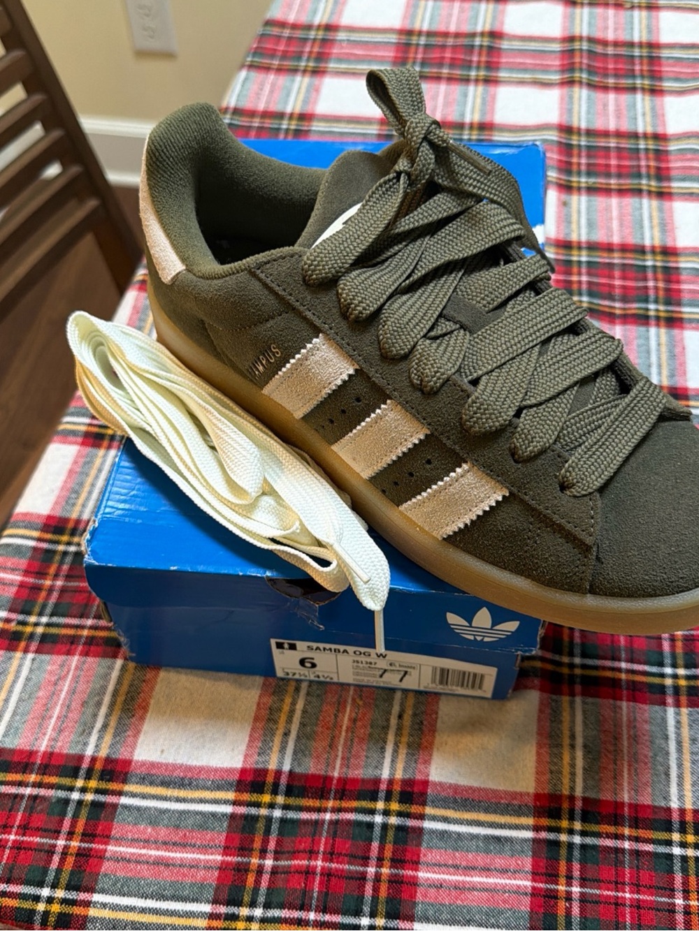 adidas Campus Suede Sneaker in Olive Green with Cream Stripes
